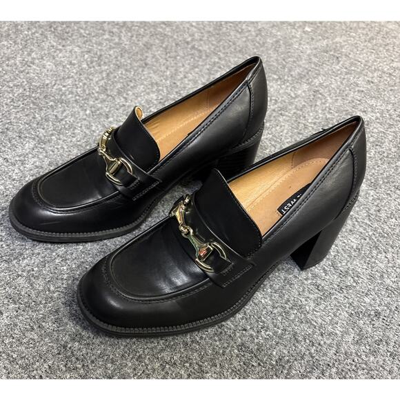 Nine West Women’s Black Slip-On Square Toe Chunky Heel Loafers Size 7.5M - Picture 1 of 6